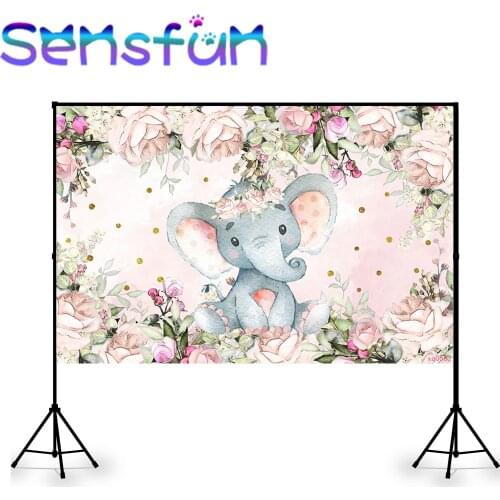 Xq0562 Newborn Baby Shower Girls Birthday Party Flower Backdrop Animal Elephant Photography Background For Photo Studio Vinyl