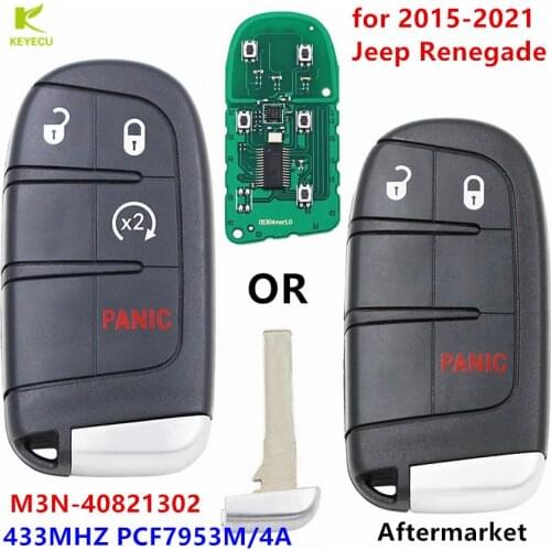 KEYECU Replacement Smart Keyless Remote Key Fob 433MHz 4A Chip for 2015-2021 Jeep Renegade FCC: M3N40821302 / 6BY88DX9A