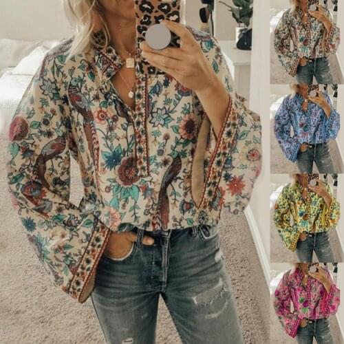 Loose Outwear Button Down Casual Loose Thin Lightweight Shirts Women Shirt Peacock Floral Print Autumn Loose Long Sleeve Blouse