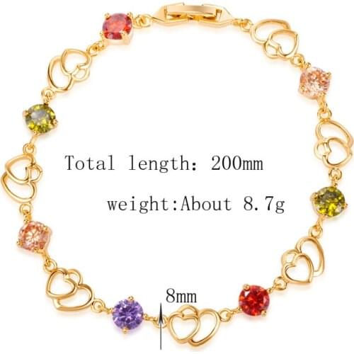 Charm Elegant Bohemian Bracelets For Women Dainty Heart Chromatic Color Austrian Zircon Wedding Fine Jewelry Gift