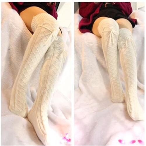 Women Soft Winter Cable Knit Over knee Long Boot Warm Thigh High Stockings Fashion
