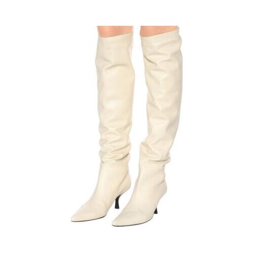 Dipsloot Woman Black White Genuine Leather Over The Knee Boots Female 6 cm Thin Heels Pointed Toe Tube Long Boots Big Size 43