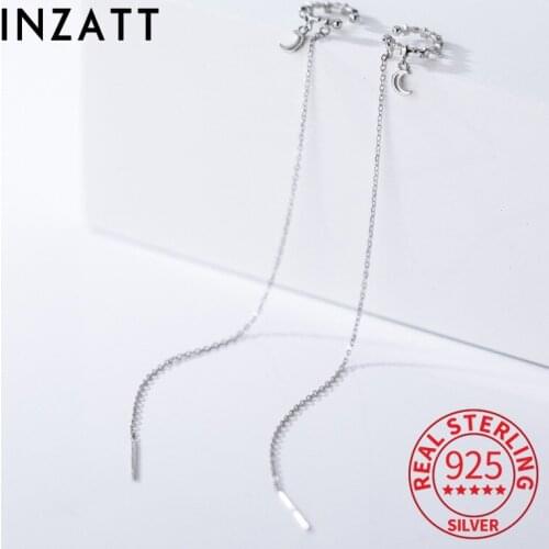 INZATT Real 925 Sterling Silver Long Chain Tassel Moon Clip Earrings For Women Hiphop Fine Jewelry Minimalist Accessories Gift