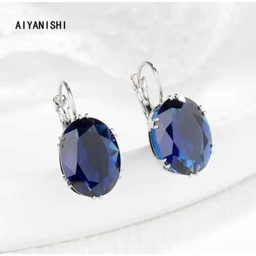 AIYANISHI Vintage Female Blue White Black Clip Earrings Charm 925 Silver Clip Earrings For Women Dainty Oval Sona Wedding Gifts