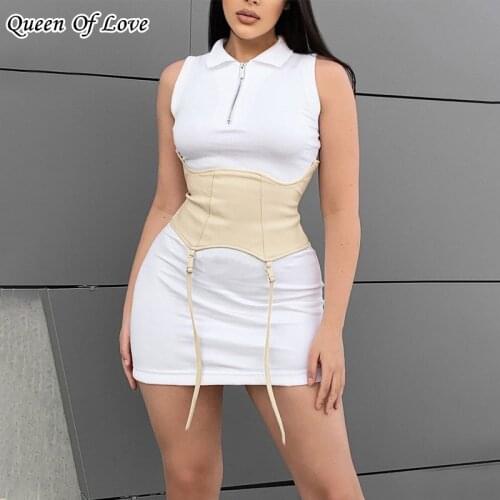 2 Piece Women Dress Suit Matching Set 2021 Summer Fashion Streetwear Sleeveles Zipper Turn Down Collar Bodycon Dresses Outfits
