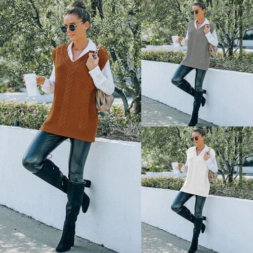 Women Vest Autumn 2021 Sleeveless Knitted Sweater Fashion Knitwear Winter Waistcoat New Hot Loose Chic Casual Female Vests C2838
