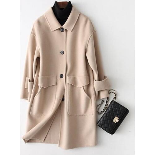 2020 Casual Coat Women Spring Solid Wool Female Jacket abrigos Medium Length Woman Coats manteau femme 38519 YQ1203