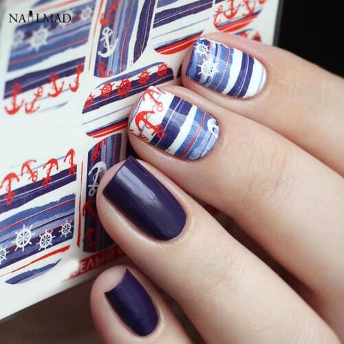 1 sheet Anchor Nail Water Decals Navy Anchor Nail Art Sticker Rudder Water Slide Sticker