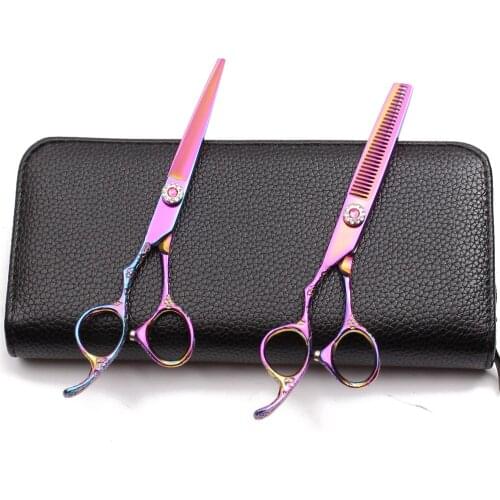 1Pair Left-Hand C8002 5.5" 16cm Engraving Logo 440C Barber Scissors Cutting Scissors Thinning Shears Professional Hair Scissors