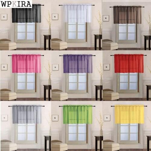 1 Piece Rod Pocket Pure Color Sheer Short Curtains Valance Tie For Small Window Voile Drapes Roman Tulle Kitchen Cafe 184&B