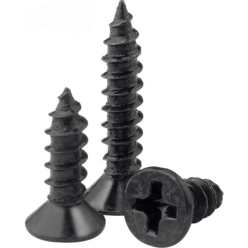 200pcs M1.2 black Phillips countersunk self-tapping screws bolts cross flat head pointed tail wood screw bolt 2.5mm-6mm length