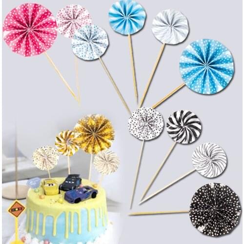 4Pcs/lot Mini Paper Fan Cake Topper Cupcake Toppers Kids Birthday Party Baby Shower Cake Decoration Flags Wedding Favor Supplies