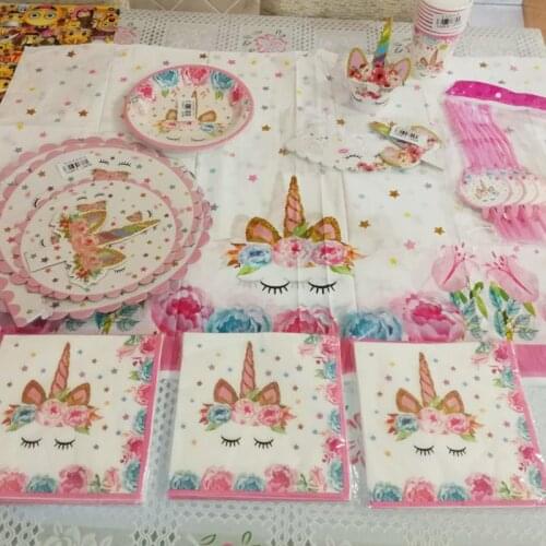 57Pcs Unicorn Birthday Party Supplies Girl Bithday Decoration Disposable Tableware Set Paper Cups 7inch Plates Baby Shower Deco