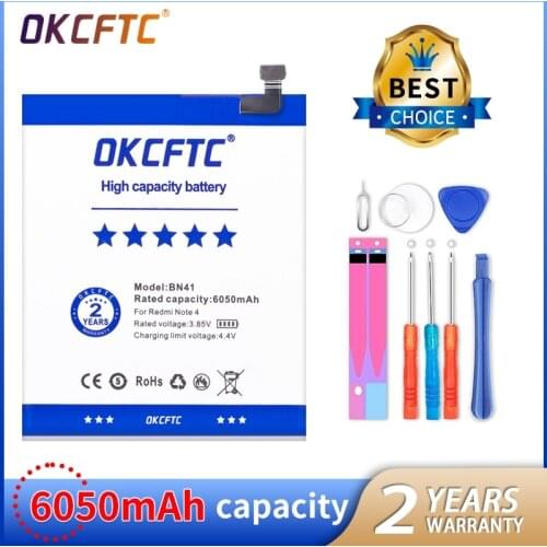 OKCFTC 6050mAh Battery For Xiaomi BN41 Hongmi Note 4 Redmi Note 4 MTK Helio X20 \ Note 4X Pro 4G+64G BN41L BN41H