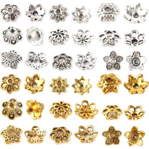 Antique Gold Tibetan Silver Color Beads Caps End Caps Flower Beads Needlework for Jewelry Making Findings DIY Accessories