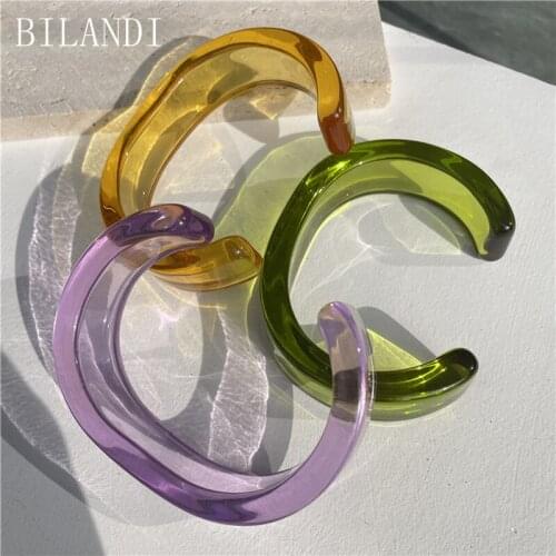 Bilandi 2021 Colorful Acrylic Resin Irregular Open Bracelet Cuff Transparent Geometric Bracelet Bangle For Women Jewelry Gifts