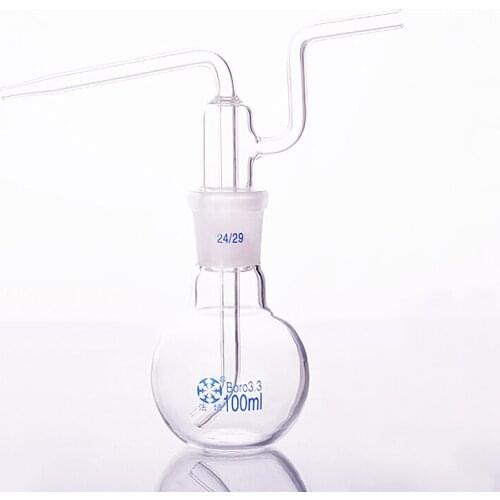 Flat bottom gas washing bottle ,Capacity 100ml,Single standard Ground mouth flat flush flask,Gas wash bottle,Shisha hookah