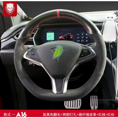 Real Alcantara steering wheel cover for Tesla Model 3 Model Y Model S Model X hand-stitch suede Suture Hand grip car accessories