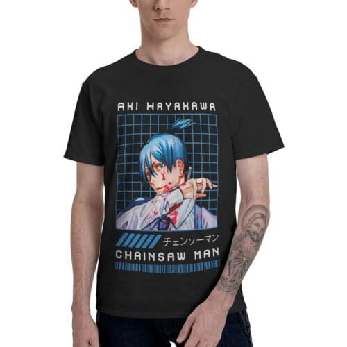 Denji Chainsaw Man Japanese Anime T-shirt Men Novelty T Shirt Short Sleeve 100% Cotton Aki Hayakawa Harajuku Tshirt Unique Tees