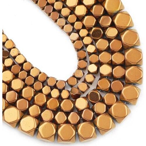 Natural Stone Faceted Square Copper Hematite Beads 3/4/6MM Cube Loose Spacer Beads for Jewelry Making DIY Bracelets Accessories