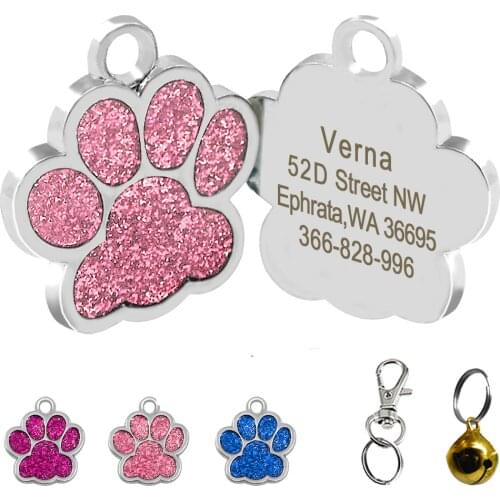 Paw Shape Dog ID Tag Engraved Dog ID Name Tags Pet Collar Pendant Free Engrave Name and Phone Number