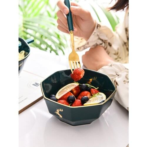 Northern European-Style Elk Series Ceramic Tableware Household Fruit Salad Bowl Dessert Bowl Soup Bowl Noodle Bowl Set