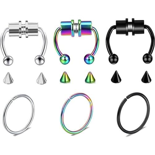 6Pcs/pack Nose Ring Piercing Punk Gold Silver Color Handmade Tiny Nose Lip Hoop Ring Septum Rings Piercing Stud Body Jewelry