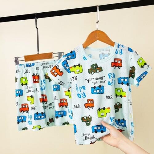 New Summer Children Clothing Sets Fashion Dinosaur Car Print Size 100-160 Kids Breathable Clothes for Boys & Girls 2PCS