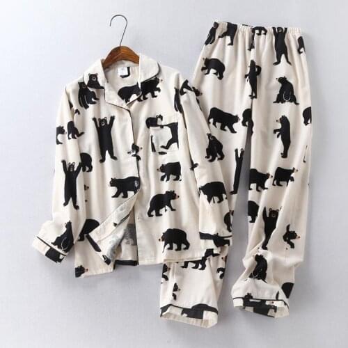 Cute white bear Brushed cotton Women pajama sets Autumn Casual fashion sleepwear women homewear sexy pijamas mujer