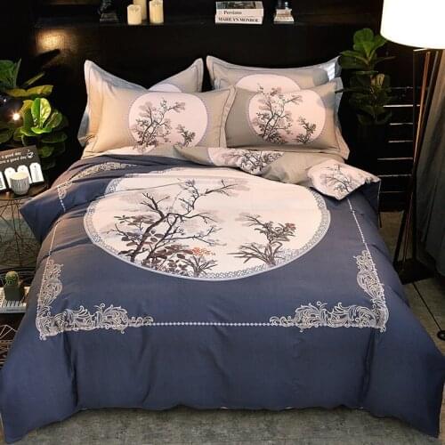DeMissir Chinese Traditional Luxury Sanding Cotton Bedding Set King Queen Thickend Duvet Cover + Flat Sheet + 2 Pillow