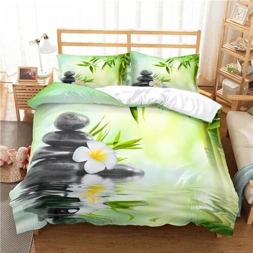 Luxury 3D Flower Bamboo Printed 2/3Pcs Bedding Set Comfortable Kid Duvet Cover Pillowcase Home Textile Queen and King Size
