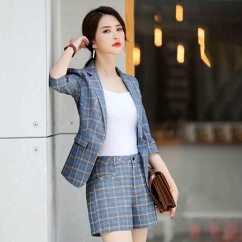 Womens suit new summer casual fashion plaid single buckle West slim shorts suit wild womens two-piece suit