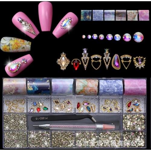 Swarovsky 12 Grid Crystal AB 3D Flatback Glass Nail Art Rhinestones Fancy Shaped Crystals Stones Flat drill Star Empty Paper