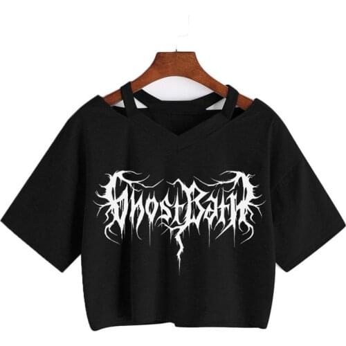Gothic Punk Street Girls Summer Short Sleeve T-Shirt Women Crop Tops Fun Vintage Print V-neck Sexy T Shirt Harajuku Hip Hop Tees