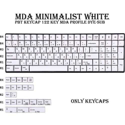 MAD Minimalist White 122 Keys PBT DYE-SUB Keycaps Personalized Japanese Keycap For Mechanical Keyboard Keyboards Accessories