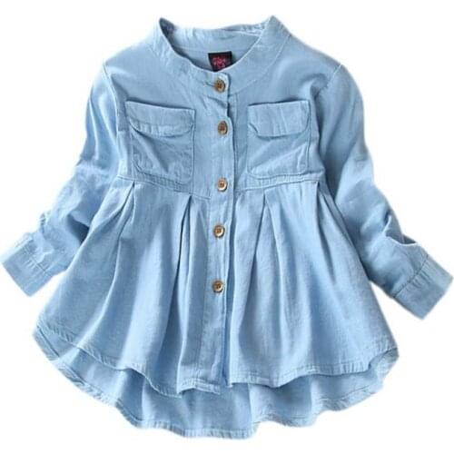 Fashion Jean Children Kids Long Sleeve Denim Girl Blouses Clothing Autumn Baby Girls Jeans Shirts 1-7Years