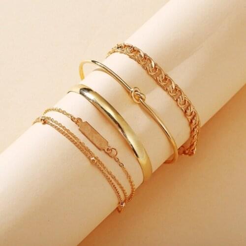 Cross-border New Arrival Bracelet Europe and America Creative Simple Chain Ring Bracelet Set 4-piece Set Wholesale Bulk