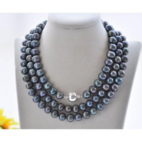 P7062 17"-50" 12mm Black Round Freshwater Pearl Choker Necklace 925SS