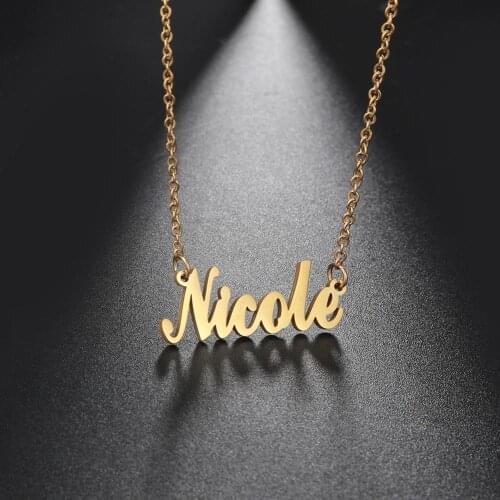 My Shape Custom Name Necklace Stainless Steel Customized Personalized Letter Rose Gold Choker Necklace Pendant Nameplate Gift