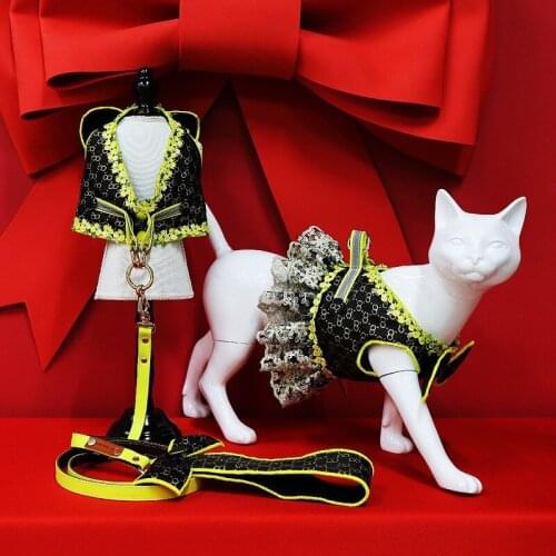 Personalized Pet Accessories Lace Cat Clothes Embroidery Pet Chest Harness Cute Vest-style Couples Dog Leash Party Pet Dress Up