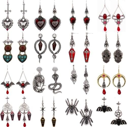 Gothic Earring For Women Punk Bat Heart Skull Cross Coffin Spider Snake Butterfly Moon Tassel Halloween Earring Cool Jewelry New