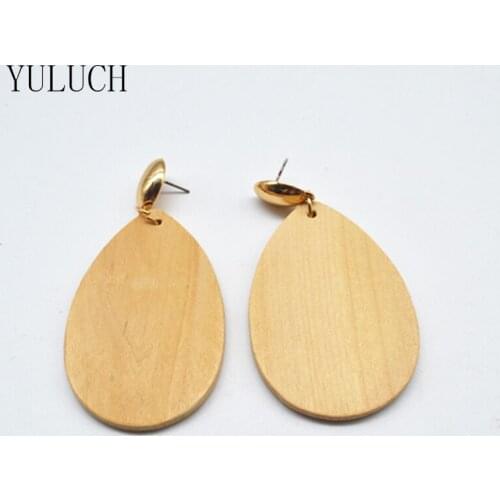 YULUCH Handmade Wood Earrings for Woman 1 Pair Fashion Design Alloy Ear Hooks Girls Solid Color Wood Dangler Lady Dangler