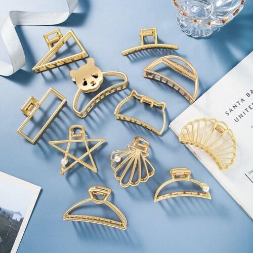 Hair Clips Matt Golden Metal Shark Large Version of the back Head Claw Retro Fashion Decorative Grab Clip For Women Girls