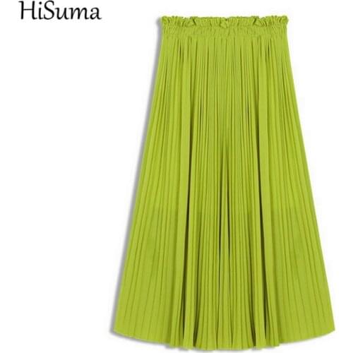 2020 Spring New Womens High Waist Pleated Ruffle Hem Chiffon Half-length Skirts Female solid skirt Women Vacation