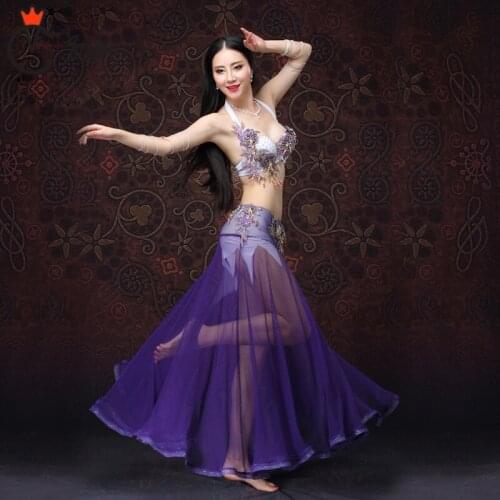 For oriental dance Women Dancewear Belly Dancing Clothes Outfits Beaded Belly Dance Costume 2 pcs/ Set Bra Skirt