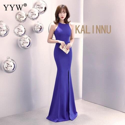 Women Long Wedding Party Evening Dress Slim High Split Mermaid Dress Hollow Out Backless Solid Niight Gowns Cocktail Dresses