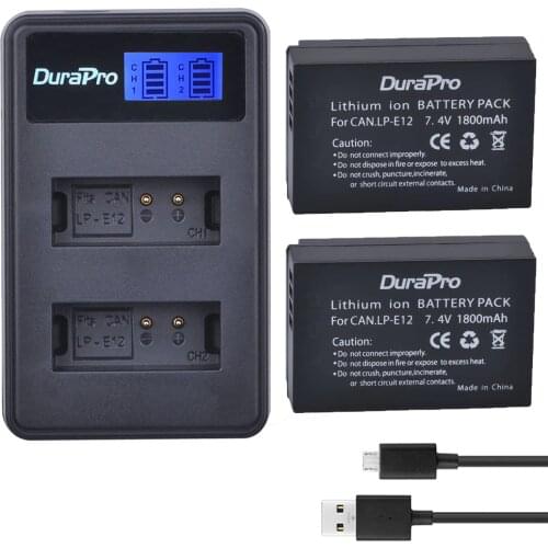 2 x DuraPro LP-E12 LPE12 LP E12 Batteries + LCD USB Dual Charger For Canon M 100D Kiss X7 Rebel SL1 EOS M10 DSLR Camera