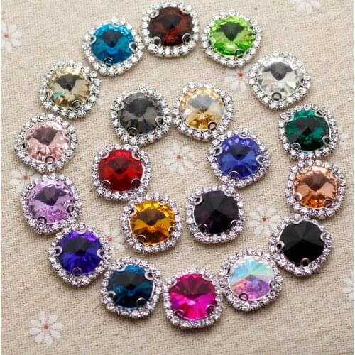 20pcs 10mm Crystal Mix Color Round Sew On Rhinestone With Claw Setting Silver Back With Metal Claw With Holes DIY garment stones