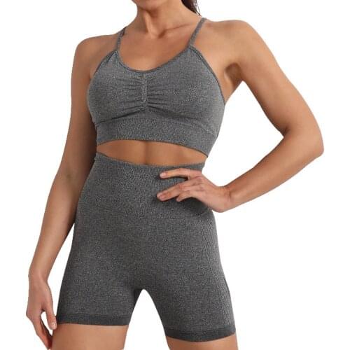 2021 Breathable Crop Top High Waist Leggings Short Suit New Seamless Women Yoga Set Quick Drying Sportswear Gym Clothing Fitness