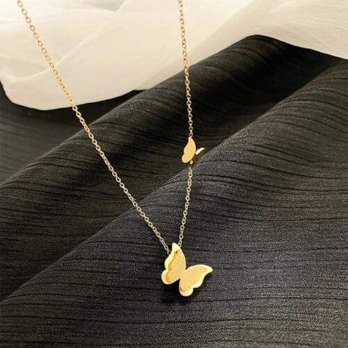 316L Stainless Steel Kuziduocai 2021 New Fashion Jewelry Double-layer Butterfly Choker Collier Necklaces & Pendants For Women